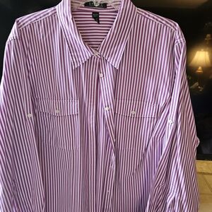 Lauren Ralph Lauren Purple and White Striped Button-Front Blouse